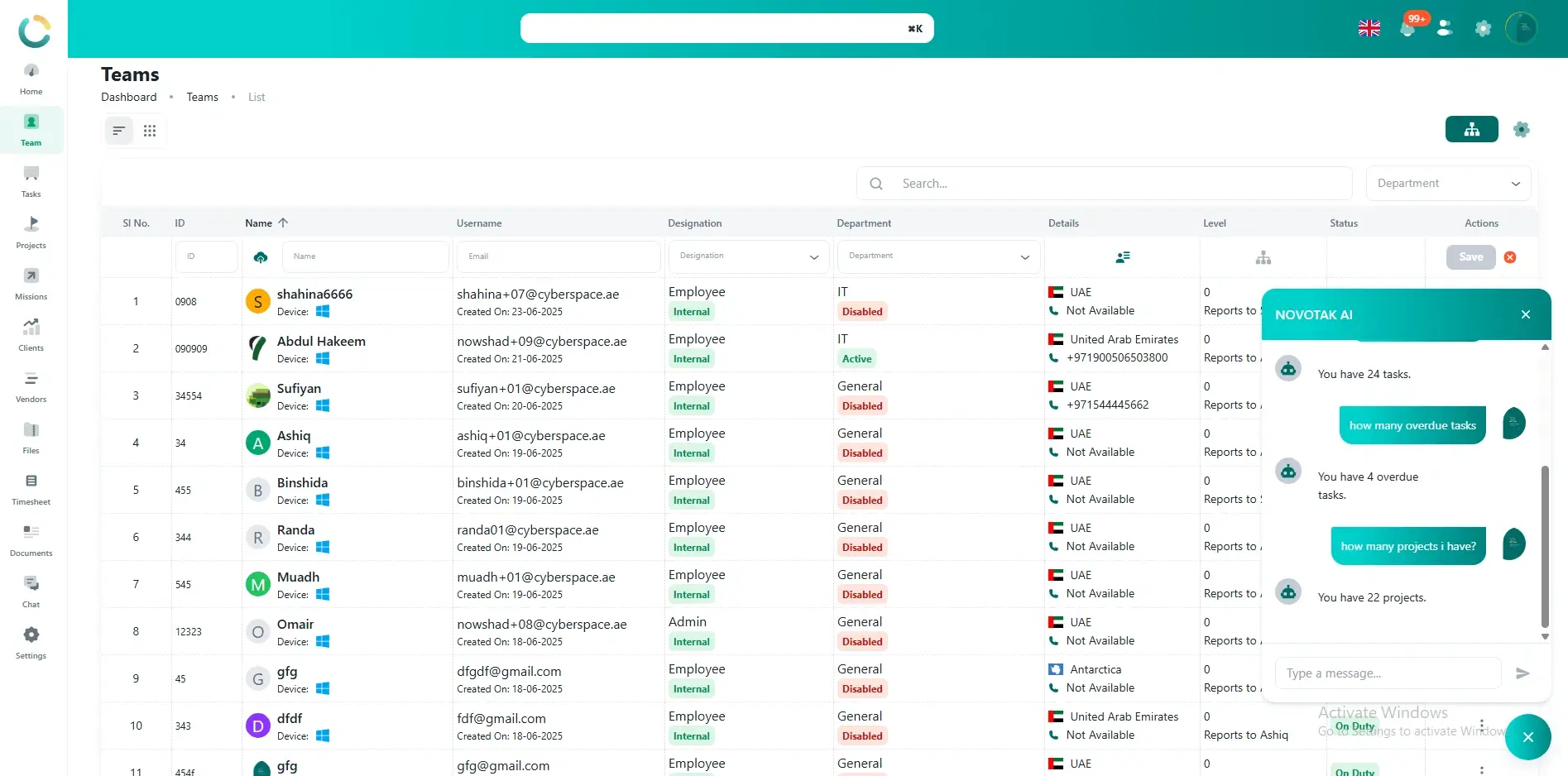 NOVOTAK AI Agent Interface